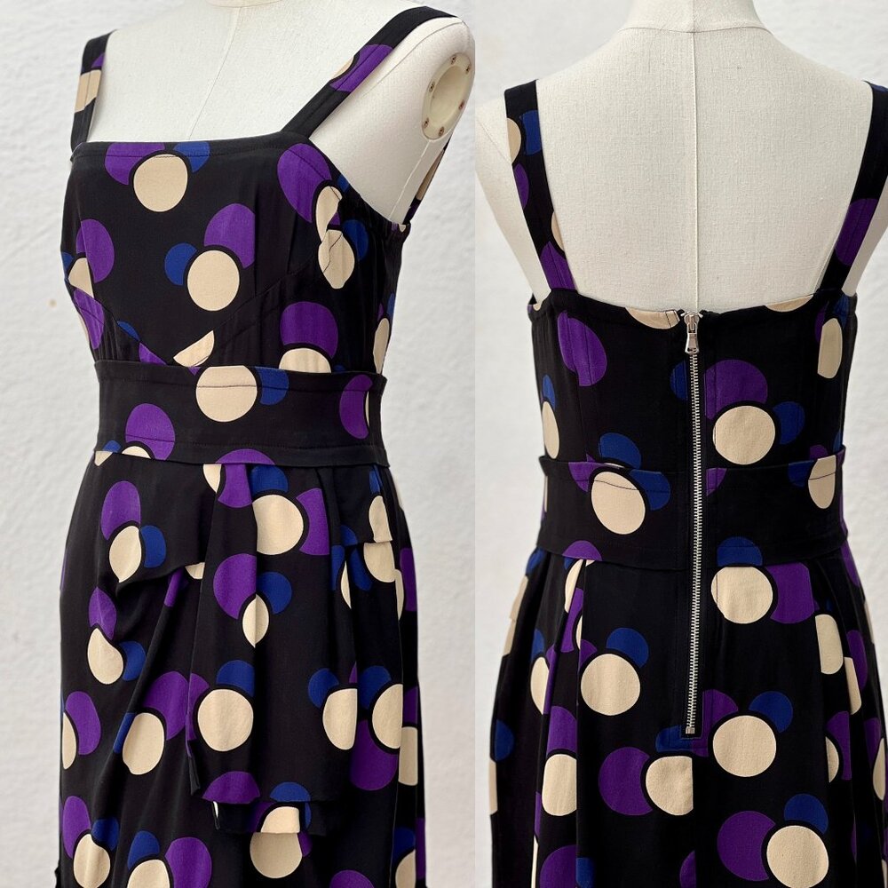 Marc by Marc Jacobs Black & Purple Polka Dot Silk Mini Bubble Dress (4) RUNS BIG - Picture 8 of 16